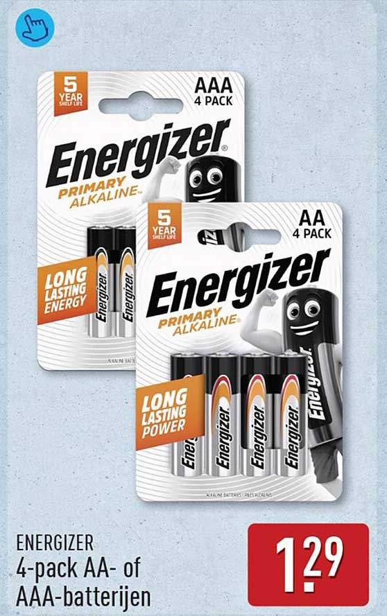 ENERGIZER 4-pack AA- of AAA-batterijen
