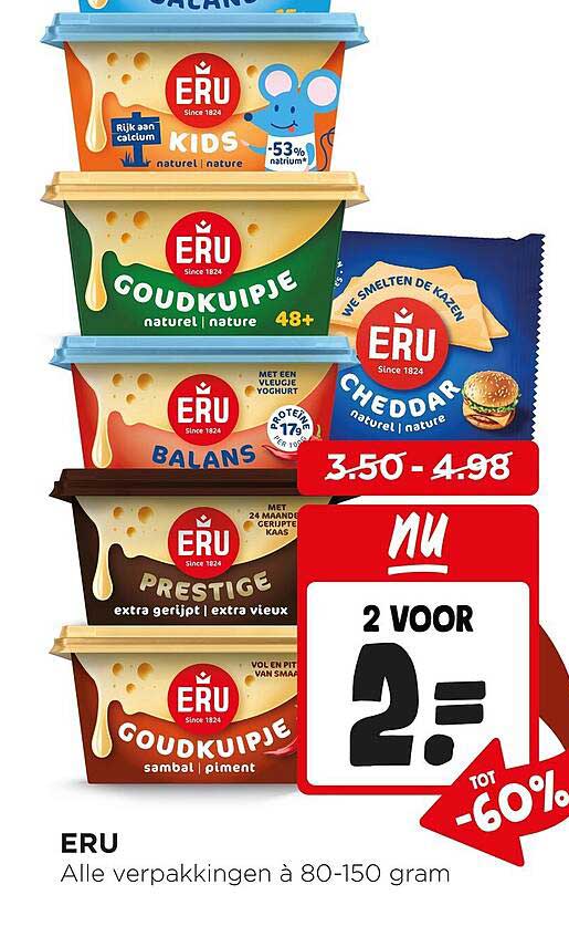 ERU Alle verpakkingen à 80-150 gram 2 voor 2: