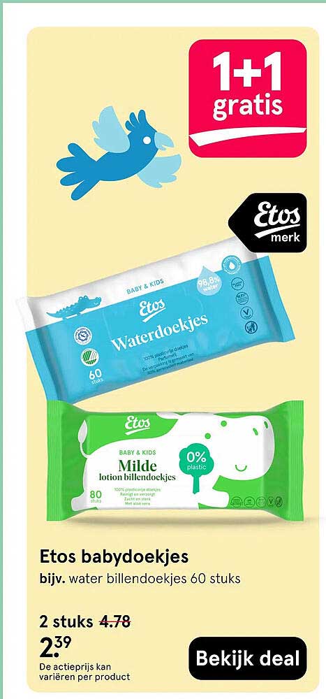 Etos babydoekjes 1+1 gratis