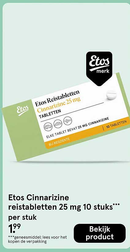 Etos Cinnarizine reistabletten 25 mg 10 stuks*** per stuk