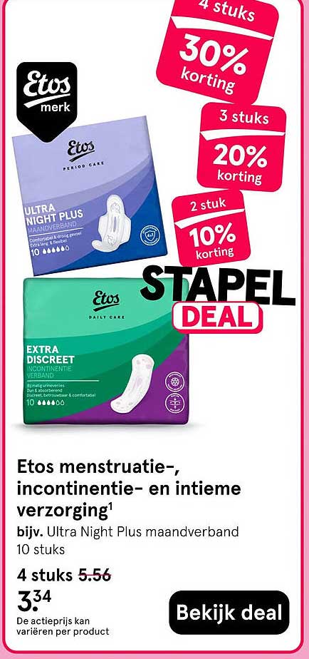 Etos menstruatie-, incontinentie- en intieme verzorging bijv. Ultra Night Plus maandverband 10 stuks STAPEL DEAL