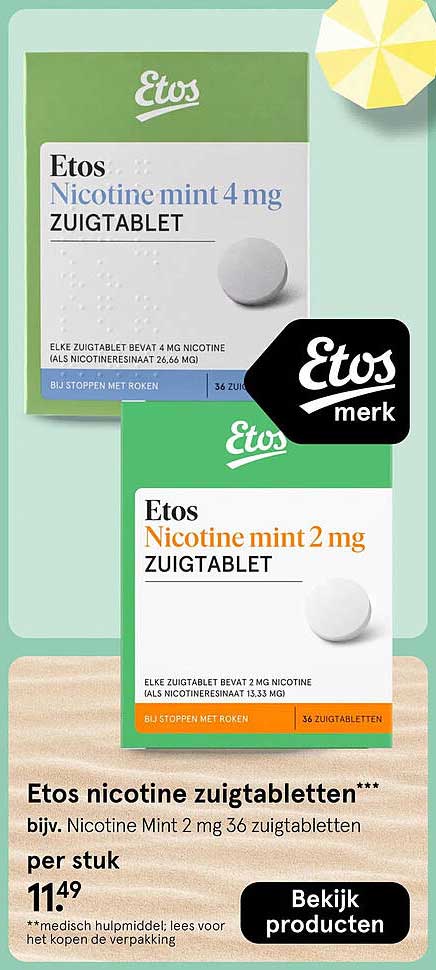 Etos nicotine zuigtabletten*** bijv. Nicotine Mint 2 mg 36 zuigtabletten