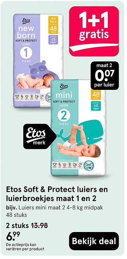 Etos Soft & Protect luiers en luierbroekjes maat 1 en 2 1+1 gratis