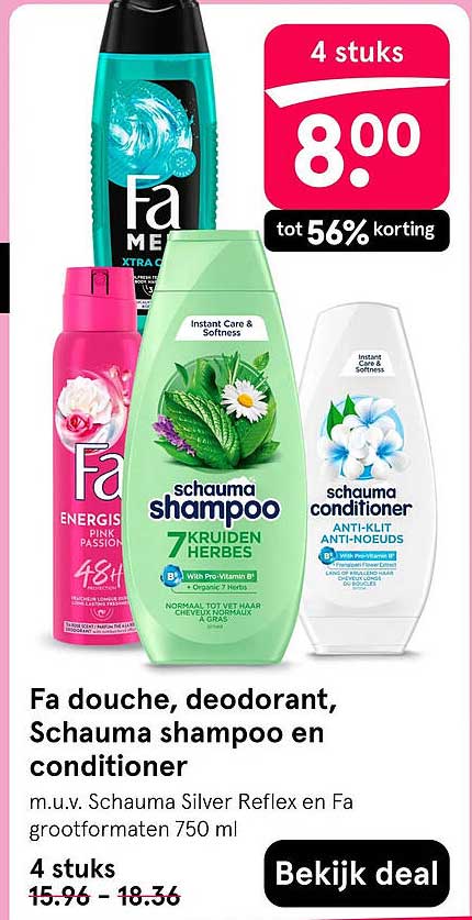 Fa douche, deodorant, Schauma shampoo en conditioner 4 stuks