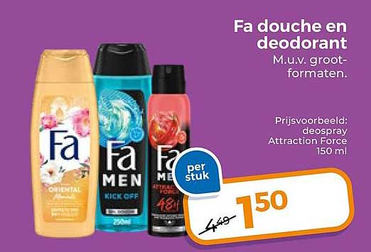 Fa douche en deodorant M.u.v. groot-formaten.