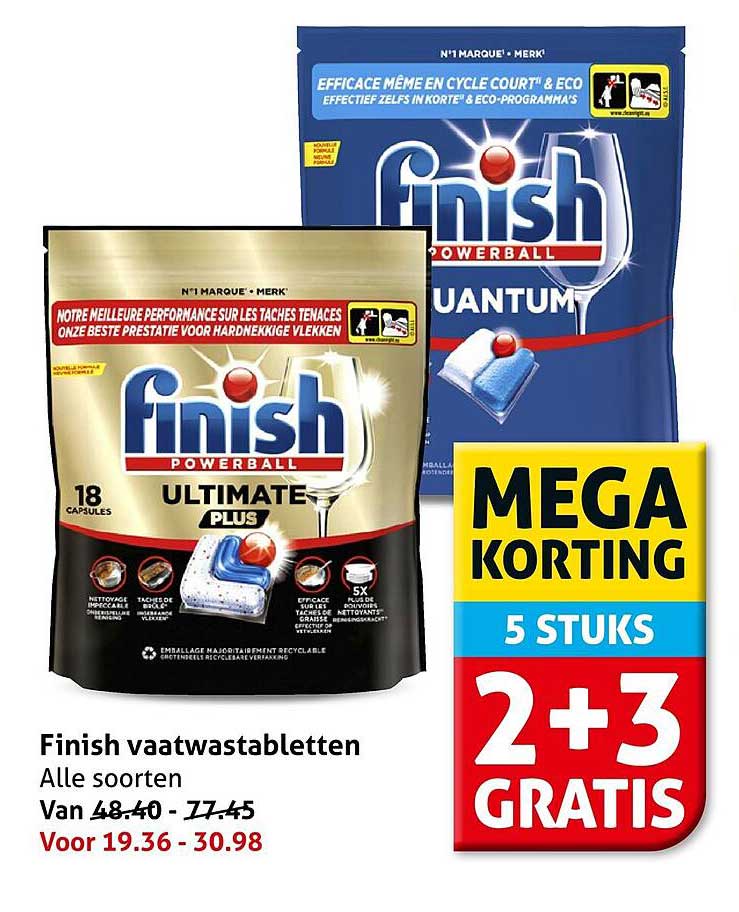 Finish vaatwastabletten Alle soorten 2+3 GRATIS