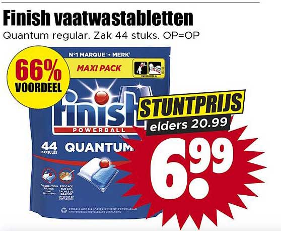 Finish vaatwastabletten Quantum regular. Zak 44 stuks. OP=OP