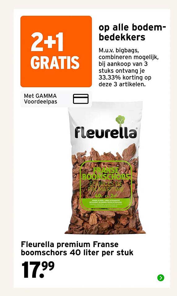 Fleurella premium Franse boomschors 40 liter per stuk 2+1 GRATIS