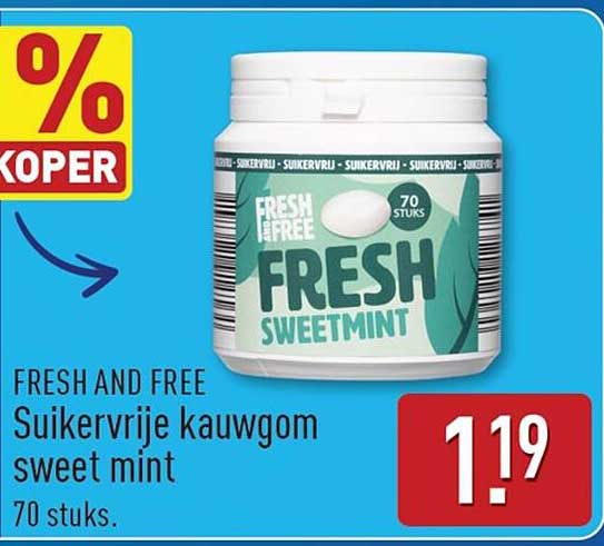 Fresh and Free Suikervrije kauwgom sweet mint 70 stuks