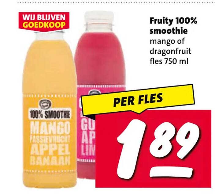 Fruity 100% smoothie mango of dragonfruit fles 750 ml