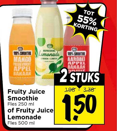 Fruity Juice Smoothie Fles 250 ml of Fruity Juice Lemonade Fles 500 ml 2 stuks