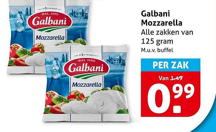 Galbani Mozzarella Alle zakken van 125 gram M.u.v. buffel PER ZAK