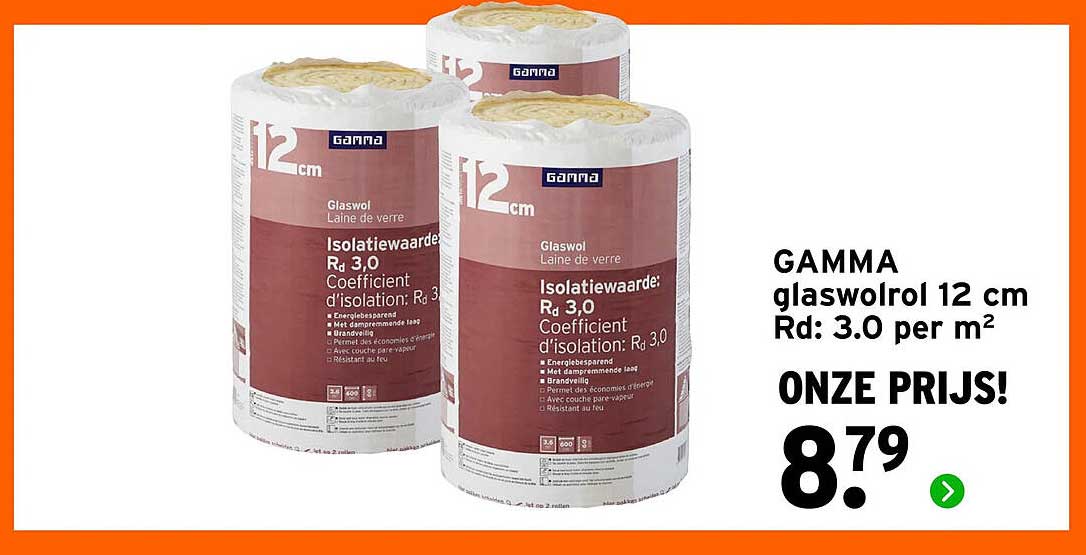 GAMMA glaswolrol 12 cm Rd: 3.0 per m²