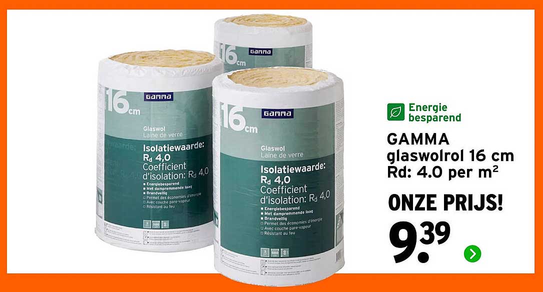 GAMMA glaswolrol 16 cm Rd: 4.0 per m²