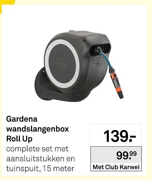 Gardena wandslangenbox Roll Up complete set met aansluitstukken en tuinspuit, 15 meter