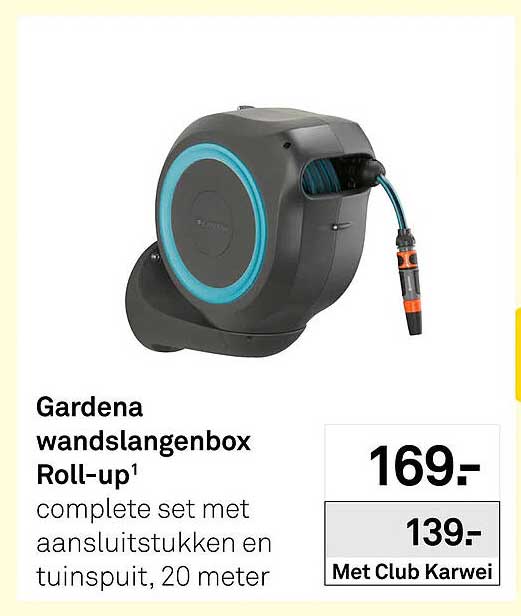 Gardena wandslangenbox Roll-up complete set met aansluitstukken en tuinspuit, 20 meter