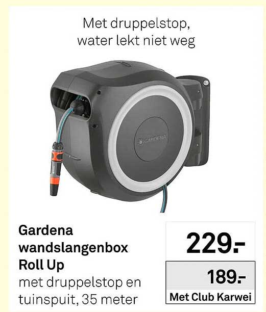 Gardena wandslangenbox Roll Up met druppelstop en tuinspuit, 35 meter