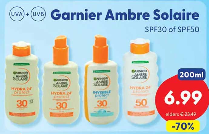 Garnier Ambre Solaire SPF30 of SPF50 200ml -70%