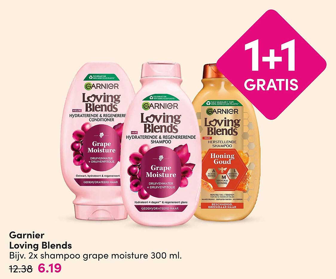 Garnier Loving Blends Bijv. 2x shampoo grape moisture 300 ml. 1+1 GRATIS