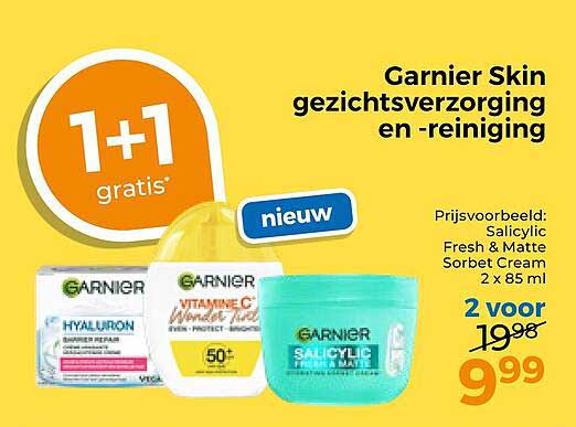 Garnier Skin gezichtsverzorging en -reiniging 1+1 gratis