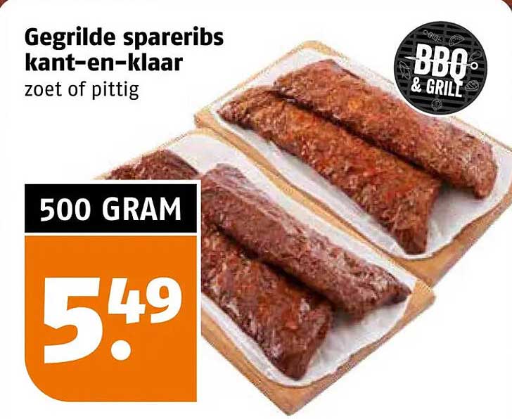 Gegrilde spareribs kant-en-klaar zoet of pittig