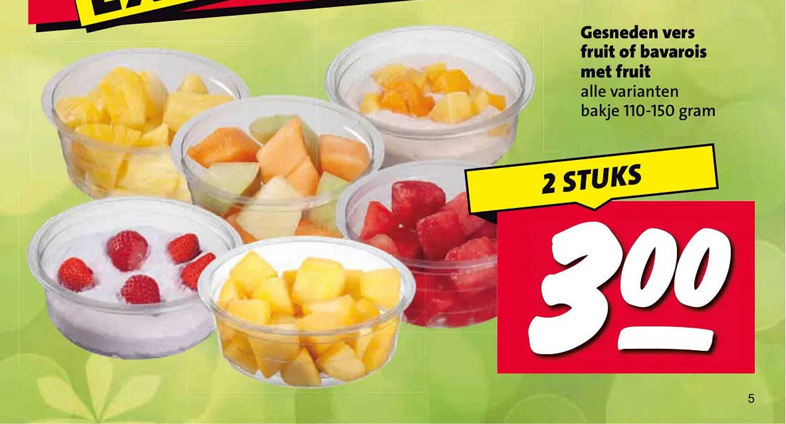 Gesneden vers fruit of bavarois met fruit alle varianten bakje 110-150 gram 2 STUKS