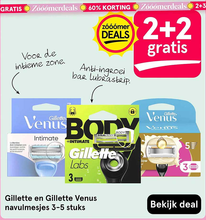 Gillette en Gillette Venus navulmesjes 3–5 stuks 2+2 gratis