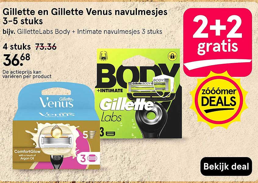 Gillette en Gillette Venus navulmesjes 3-5 stuks 2+2 gratis