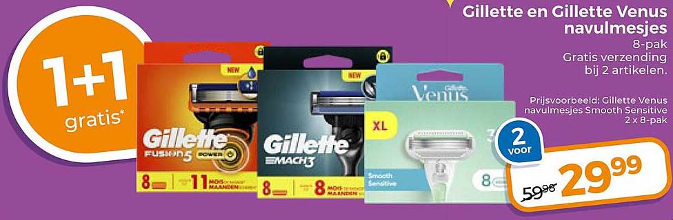 Gillette en Gillette Venus navulmesjes 8-pak 1+1 gratis