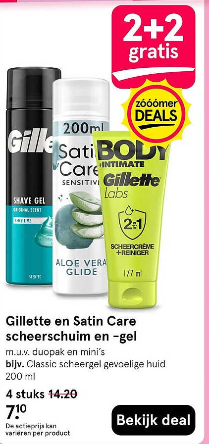 Gillette en Satin Care scheerschuim en -gel 2+2 gratis