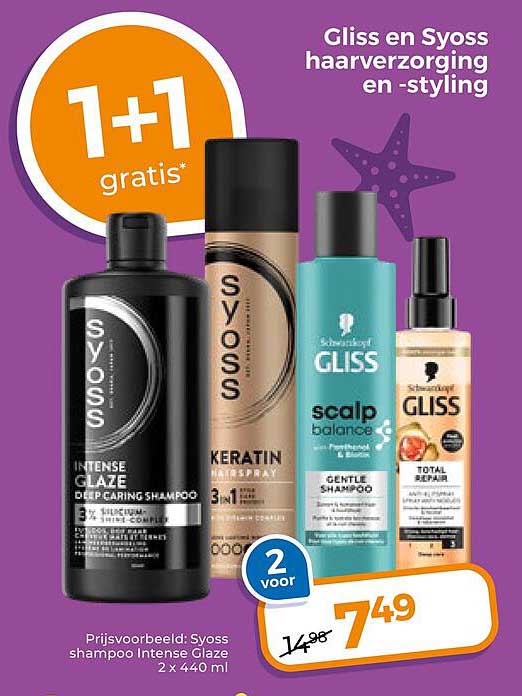 Gliss en Syoss haarverzorging en -styling 1+1 gratis
