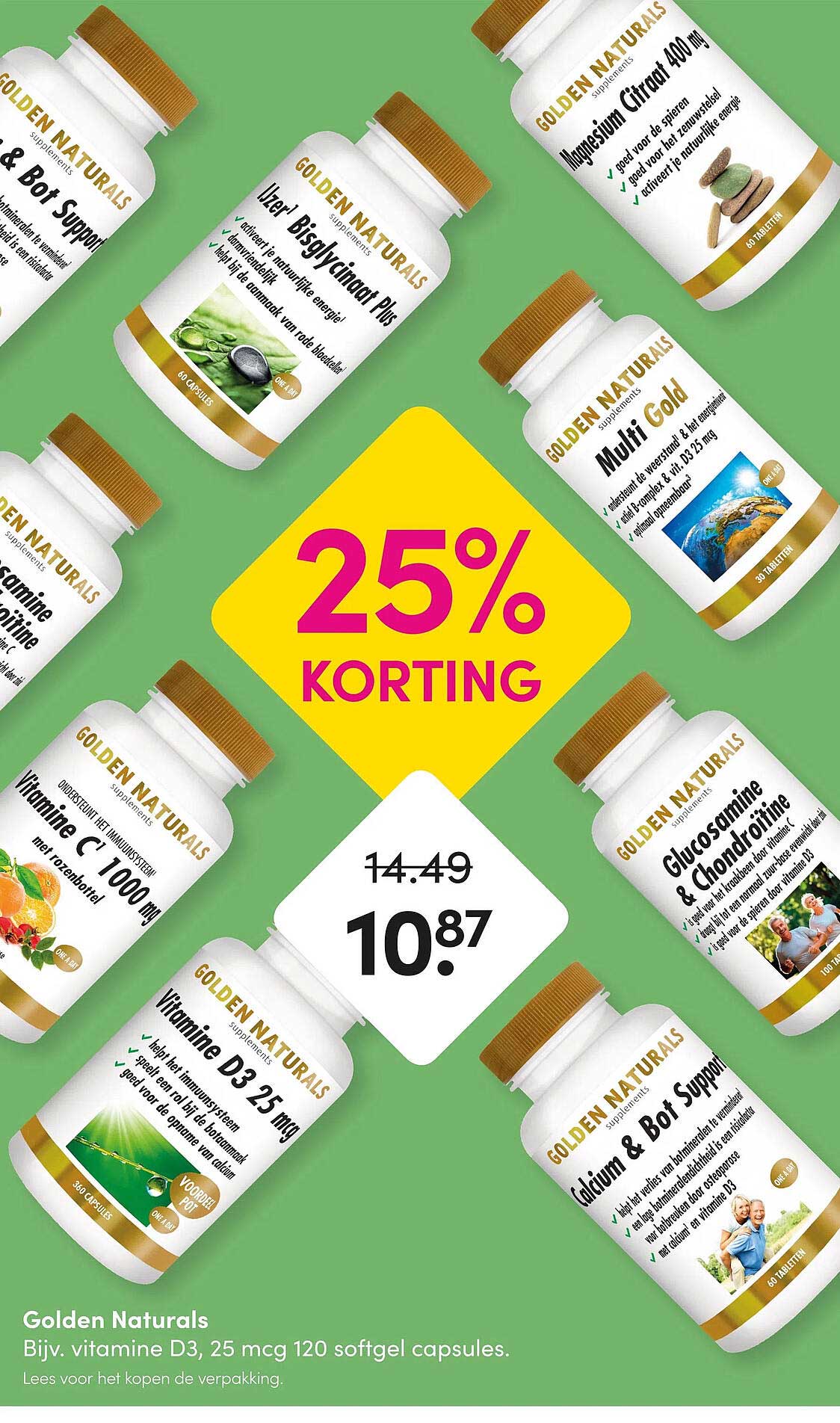 Golden Naturals Bijv. vitamine D3, 25 mcg 120 softgel capsules. 25% korting