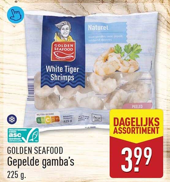GOLDEN SEAFOOD Gepelde gamba’s 225 g. DAGELIJKS ASSORTIMENT