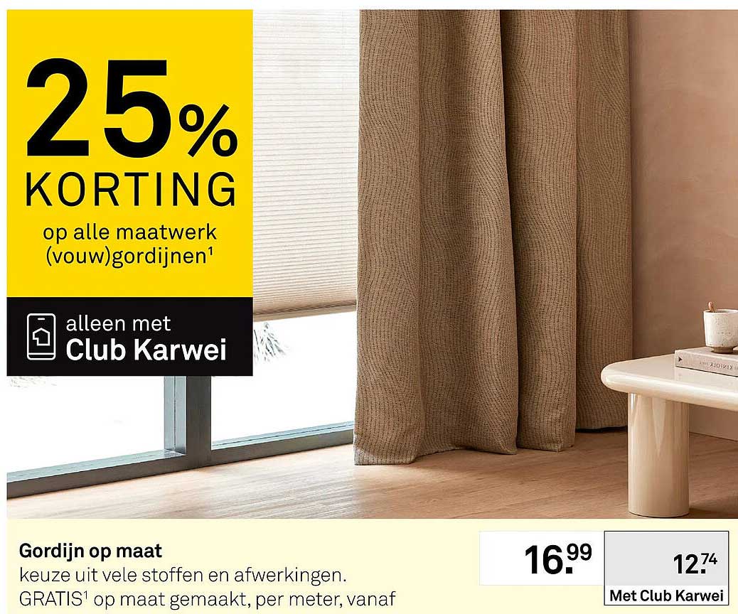 Gordijn op maat 25% korting op alle maatwerk (vouw)gordijnen