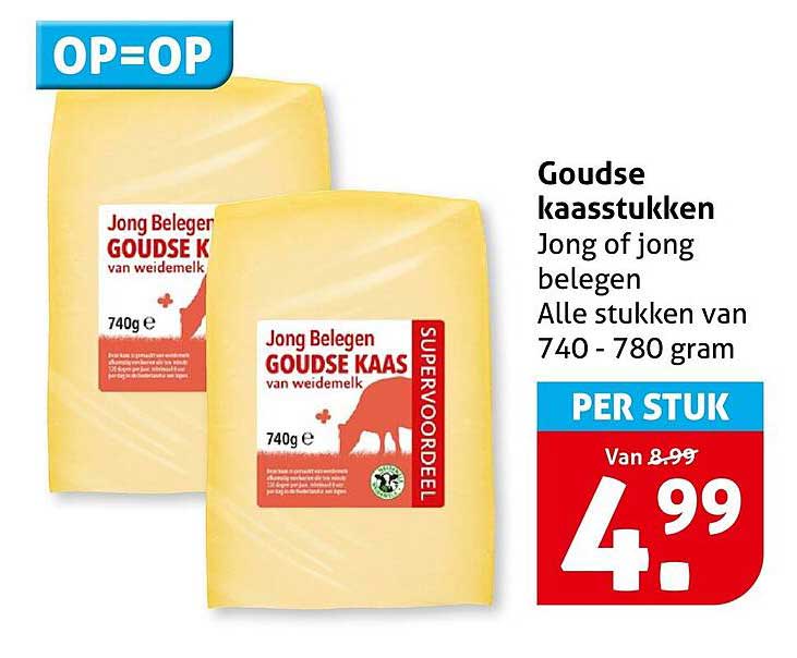 Goudse kaasstukken Jong of jong belegen Alle stukken van 740 - 780 gram PER STUK