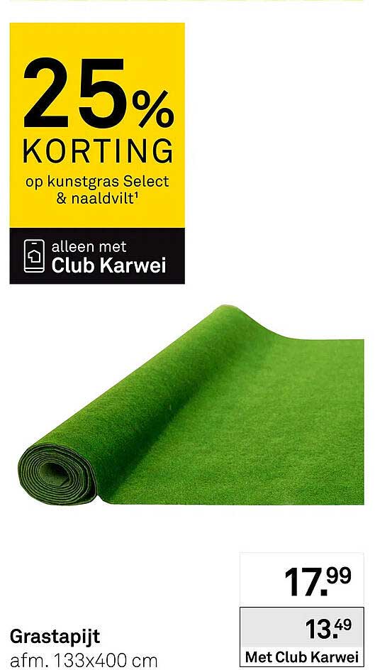 Grastapijt afm. 133x400 cm 25% korting op kunstgras Select & naaldvilt!