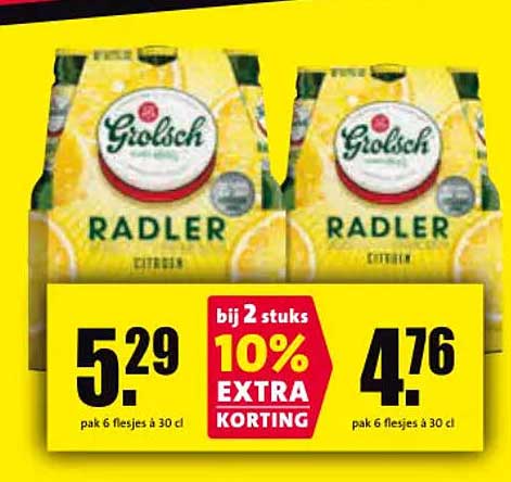 Grolsch Radler Citroen bij 2 stuks 10% extra korting