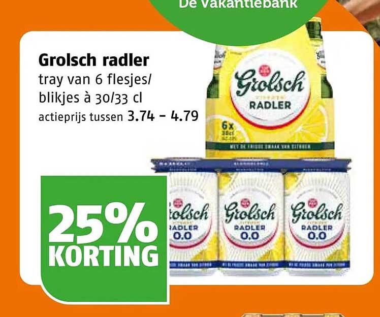 Grolsch radler tray van 6 flesjes/blikjes à 30/33 cl 25% KORTING