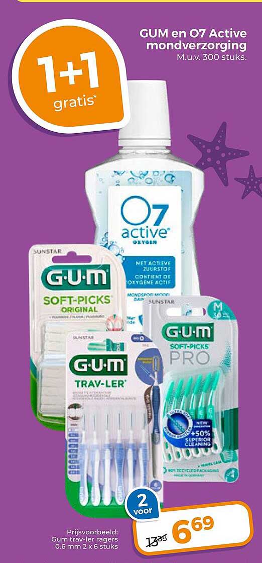 GUM en O7 Active mondverzorging 1+1 gratis
