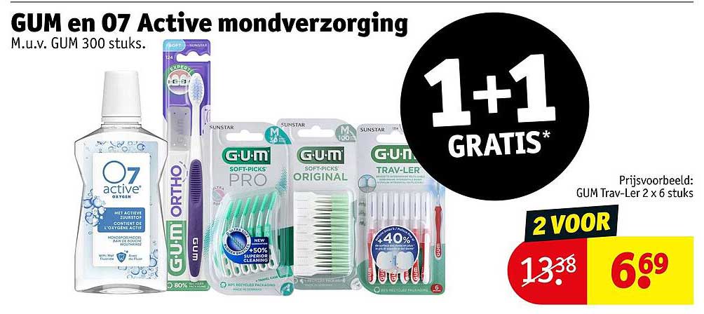 GUM en O7 Active mondverzorging 1+1 GRATIS*