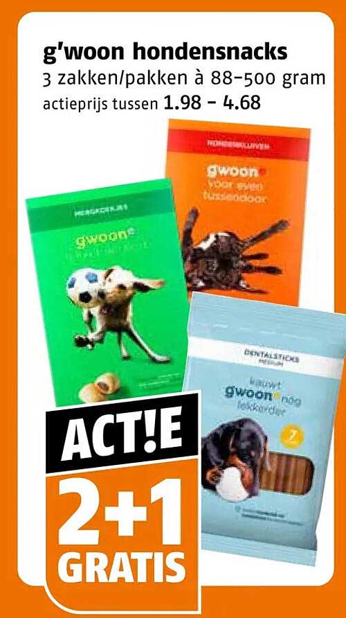 g'woon hondensnacks 2+1 GRATIS