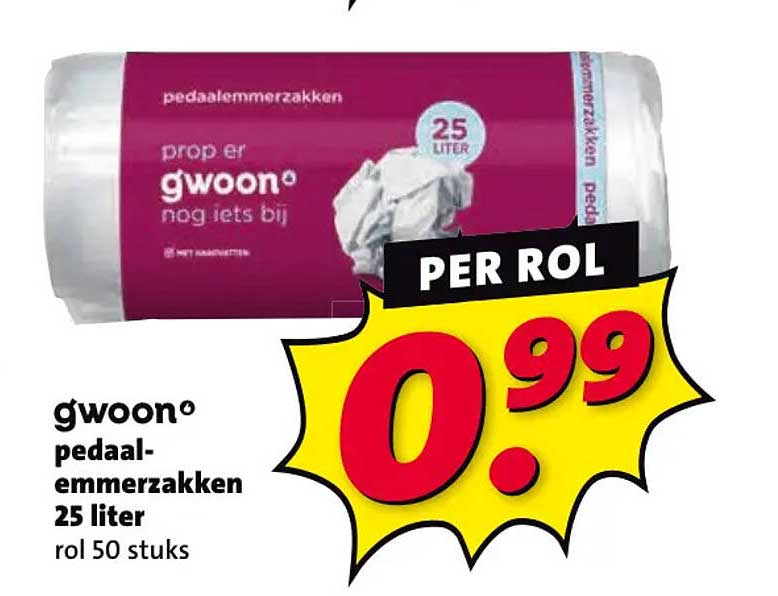 g'woon pedaal-emmerzakken 25 liter rol 50 stuks PER ROL