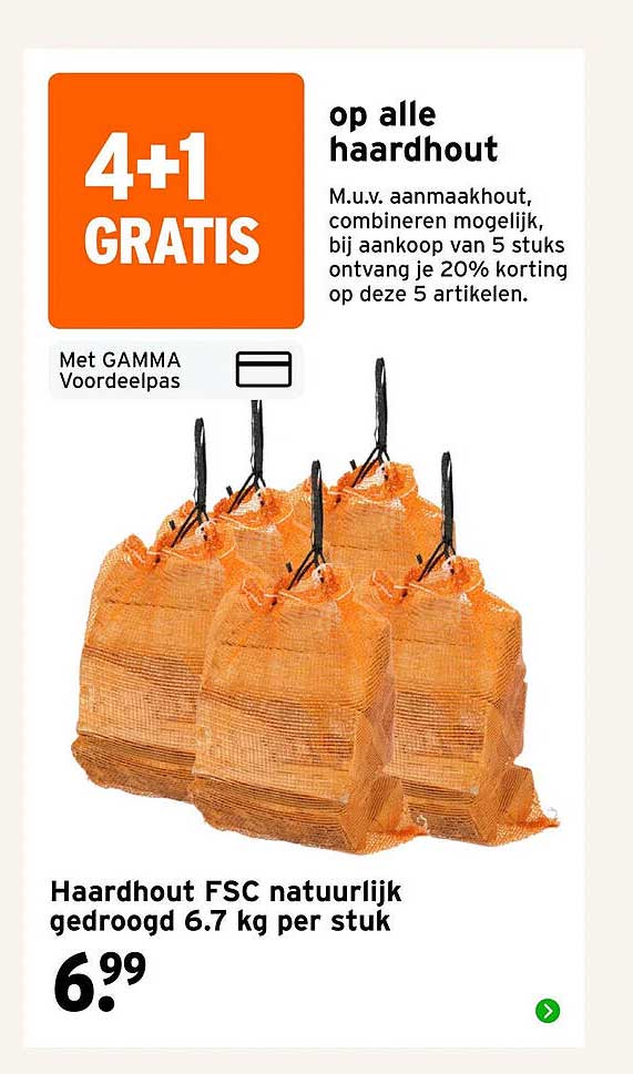 Haardhout FSC natuurlijk gedroogd 6.7 kg per stuk 4+1 GRATIS