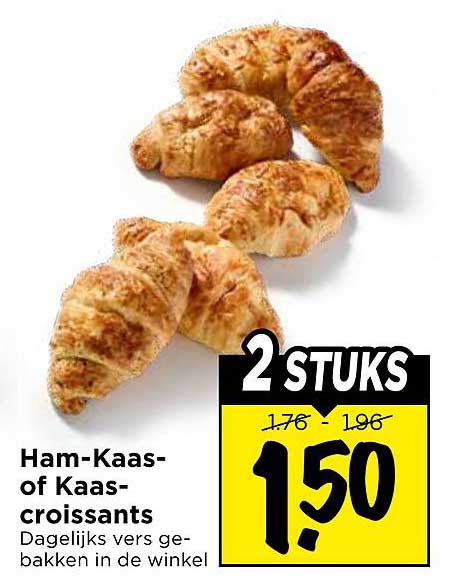 Ham-Kaas- of Kaas-croissants 2 STUKS