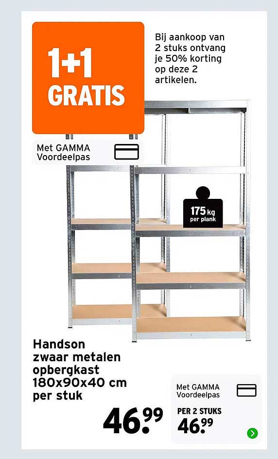 Handson zwaar metalen opberkast 180x90x40 cm per stuk 1+1 GRATIS