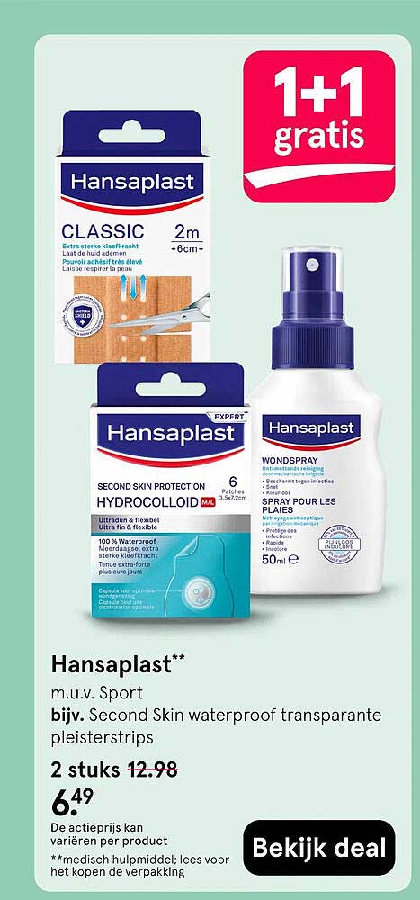 Hansaplast m.u.v. Sport bivv. Second Skin waterproof transparante pleisterstrips