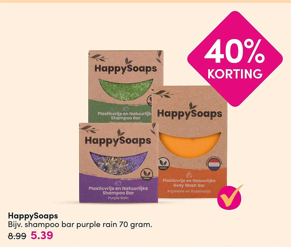 HappySoaps Bijv. shampoo bar purple rain 70 gram. 40% KORTING