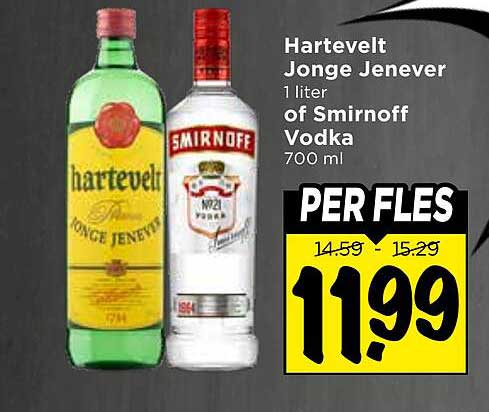 Hartevelt Jonge Jenever 1 liter of Smirnoff Vodka 700 ml PER FLES