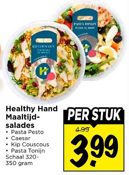Healthy Hand Maaltijd-salades • Pasta Pesto • Caesar • Kip Couscous • Pasta Tonijn • Schaal 320-350 gram PER STUK