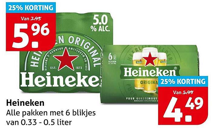 Heineken Alle pakken met 6 blikjes van 0.33 - 0.5 liter